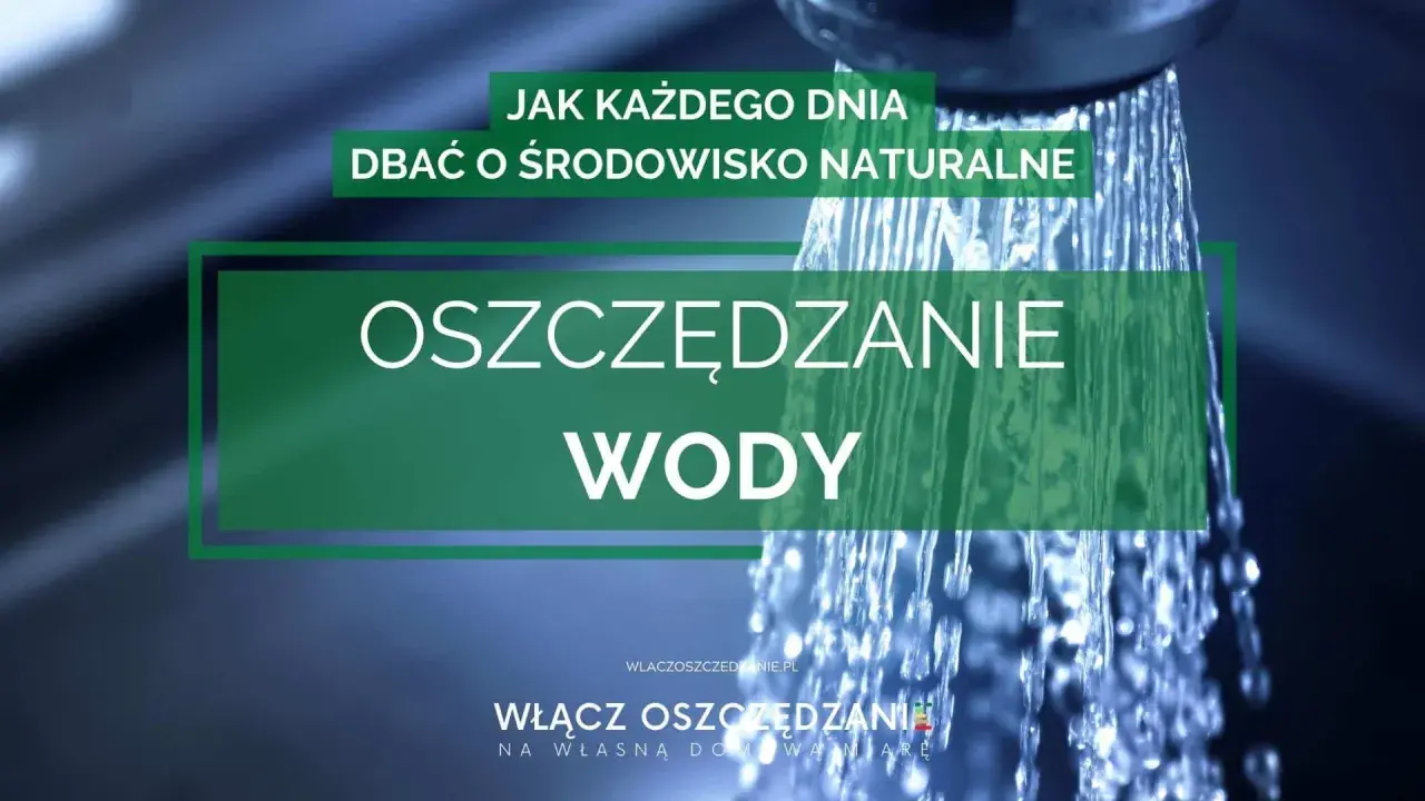 Strumień wody z prysznica symbolizuje oszczędzanie wody. Dbajmy o środowisko naturalne, bo każda kropla się liczy.